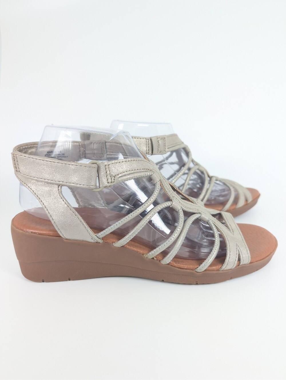 Baretraps Karlie Neutral Wedge Hook And Loop Slingback Metallic Sandals 9
